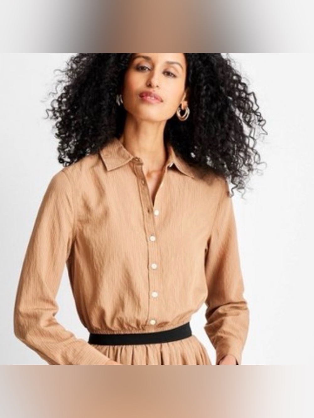 5/$25 FUTURE COLLECTIVE Lightweight Women's Cropped Button-Front Collared Top